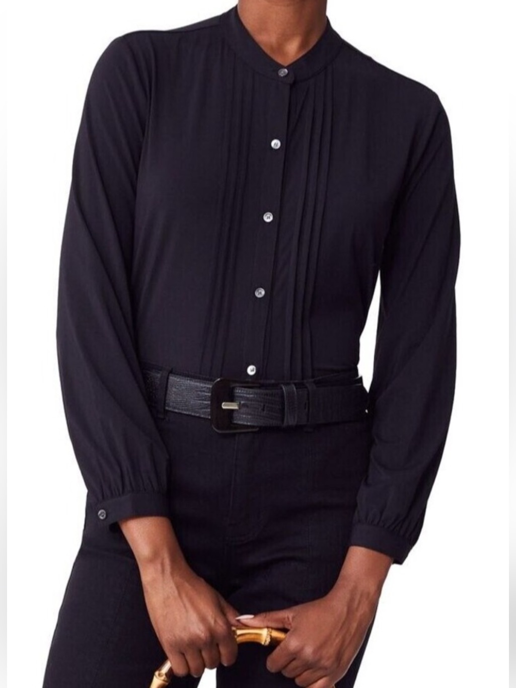 J. Mclaughlin Lisette Lyford Jersey Black Button Down Stretch Blouse. 11